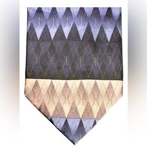 Bergamo New York X‑Long 100% Silk Tie Geometric Diamond Pattern Blue Beige 65”